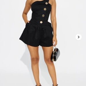 Fashion Nova Black One-Shoulder Romper